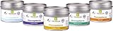 GREENDOOR MASSAGE SPAR-SET 5 vegane Natur Massagekerzen, 500ml, BIO Sojawachs und BIO Öle, natürlich ohne Tierversuche, warmes Massage-Öl Naturkosmetik Massagen, Geschenke Geschenk-Set