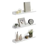 SONGMICS Hängeregal, 3 Stück, Dekoration für Wohnzimmer, Länge 60 cm, schwimmendes Regal, für Bilderrahmen, Wohnzimmer, Büro, Badezimmer, Küche, Weiß LWS061W01