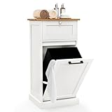 FANTASK Wäscheschrank mit Wäschekorb, Tischplatte aus Bambus, Badezimmerschrank, 40 x 37 x 82 cm, Weiß