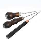 BOHUIZ Ahle Werkzeug Set, 3 Stück Ahle Mit Holzgriff, Vorstecher, 3 Stück Lederwerkzeug DIY Lederhandwerk Nähen Ahle Locher Ledernadel für Hausreparatur und Schneiderarbeiten