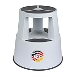 WEDO Rollhocker Super Step – robuster Tritthocker aus bruchfestem Kunststoff, TÜV/GS-geprüft nach EU-Norm EN 14183-F, rutschfest & rollbar, Made in Germany, Höhe ca. 43 cm, Tragkraft 150 kg, Lichtgrau