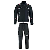 WMW WALI MOTO WEAR Motorradjacke mit Protektoren Anzug,Herren Motorrad Touring kombi Wasserdicht 2-teiler mit Protektoren Motorradanzug Biker Kombi (BLACK, 3XL)