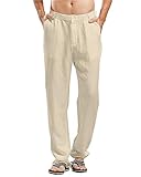 LVCBL Baumwolle Leinenhosen Herren Lang Sommerhose Leicht Freizeithose Loose Fit Yoga Strandhosen Khaki XL