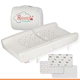 RUGUIES-Wickelauflage für Kommode mit 3 zusätzlichen wasserdichten Bezügen. Wasserdichte und Hypoallergene Windelwechsler. Befestigungsgurt und Anti-Rutsch-Unterlage-80x42cm-OEKO-TEX Zertifiziert.
