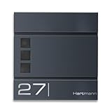 Metzler Briefkasten in Anthrazit RAL 7016 Cube - Name & Hausnummer als Lasergravur - Design Wandbriefkasten inkl. Zeitungsfach - Briefkasten mit Fenster - Größe: 37 x 37 x 10,5 cm