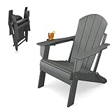 Sleek Space Faltbarer Adirondack-Stuhl für den Garten,Terrasse oder Balkon - Armlehnen & Becherhalter - Witterungsbeständig - Langlebige Möbel für Strand, Pool, Veranda (Grau)