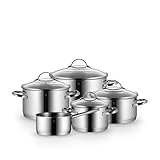 WMF Provence Plus Topfset 5-teilig für Induktion und alle Herdarten, Töpfe aus Cromargan Edelstahl mit Glasdeckel, breitem Schüttrand, spülmaschinenfest, unbeschichtet, Kochtopfset für gesundes Kochen