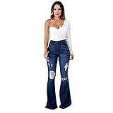 Baggy Jeans Damen Gewaschene Damen-Schlagjeans Fit Hip Women Ripped Slim Pants Pants Jeans Mid Waist Damen Jeans Damen Gerades Bein (Dark Blue, M)