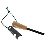 WildeGrillerei Feuerstein Feueranzünder mit Holzgriff | Magnesium Feuerstarter mit Flaschenöffner | Zündstahl für Outdoor, Bushcraft, Camping | extrem starker Funkenflug