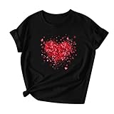 ANHATUIV T-Shirts für Damen, UK-Kurzarm-Tops, Herz-Druck, T-Shirt 2025, Rundhalsausschnitt, Bluse, Pullover, Basic-T-Shirt, 90er-Jahre, ästhetische Kleidung, Valentinstag-Top, elegante Oberteile für