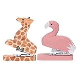 TOGEVAL 2 Stück Mini-heftgerät Holz Tierdesign Flamingo Giraffe Niedlicher Handgefertigter Kompakter Bürohefter für Schule Arbeitsplatz Schreibtisch Kleine Wiederverwendbare Hefter
