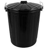 HRB Maxitonne Liter, Tonne aus stabilem Hartplastik, abnehmbarer Deckel mit Metallverschlüssen, geeignet für Wäsche, Spielzeug oder als Mülleimer Küche (Schwarz, 50 Liter)