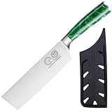 XYJ Authentic Since 1986,Japanese Nakiri Knife,7 Inch Stainless Steel,Razor Sharp Professional Kitchen Knife,Meat Cleaver for Meat Cutting,Cooking Chef Knife With Sleeve