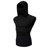 Herren Tank Top Ärmelloser Hoodie Muskelshirt Workout Sport Fitness Unterhemden Kapuzenpullover mit Maske und Kapuze, Männer Sommer Kapuzenpullover Solid Sweatshirt Kapuzenpulli Atmungsaktiver Mode