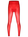 Aiihoo Herren Strumpfhosen Lange Unterhose Transparent Pantyhose Kompressionhose Leggings Tights Sportunterhose Funktionswäsche Nachtwäsche Rot Einheitsgröße