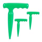 Relaxdays Pflanzholz 3er Set, Kunststoff, mit Skala, handlicher T-Griff, Pflanzhilfe für Garten, Setzholz Pflanzen, grün, 18 x 11,5 x 2,5 cm