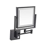 Vergrößerungs-Wand-Badezimmerspiegel mit LED-Leuchten, an der Wand montierter Schminkspiegel mit 3-facher Vergrößerung, beidseitig ausziehbar, um 360 Grad drehbar, for Badezimmer ( Color : Matte Black