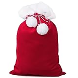 BETESSIN Weihnachtssack 30x40cm - Roter Weihnachtsbeutel aus Stoff - Geschenkesack mit Kordelzug - Nikolaussack für Weihnachtsmann Zubehör - Santa Sack für Nikolaus Geschenke Weihnachten