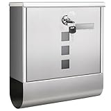 SONGMICS XXL Briefkasten, Edelstahl mit Zeitungsfach, Schloss mit Kupfer-Schließzylinder und drehbarer Abdeckung, Sichtfenster, Namensschild, einfache Montage, 11 x 37 x 37 cm, silbern GMB120E01