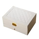 Schmuckkästen Schmuck-Aufbewahrungsbox, Doppelschichtig, Exquisite Halsketten-/Ohrring-Schmuckschatulle Aus Gold Und Leder Schmuckbox(White)