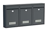 BASI | 3er Set Briefkasten | Wandbriefkasten Kompaktbriefkasten | DIN B5 | Namensschild jeweils 2 Schlüssel | Befestigungsmaterial | Briefkastenanlage | Stahlbriefkasten | Anthrazit Matt | 3 Stück