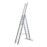 Bayersystem BS-DW 3x12 Mehrzweckleiter, 3x12 Sprossen, 3-teilige Alu-Kombileiter, bis 150 kg belastbar, max. Arbeitshöhe 7,72 m, Klappleiter, Multifunktionsleiter, Stehleiter, Silber/Gelb