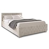 Juskys Polsterbett Nizza 140x200 cm Samt mit Stauraum, LED Beleuchtung & Lattenrost - Chesterfield Steppung & Kopfteil - Bett Bettgestell - Beige