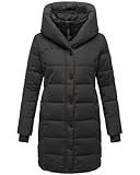 Navahoo Damen Wintermantel Warmer Steppmantel lang mit Kapuze und abnehmbarem Fleece-Kragen Knutschilein Black Gr. M