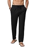 LVCBL Leinenhose Herrenhose mit Taschen Bermudahose Freizeitkleidung Schwarz L