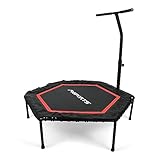 Fitness Trampolin Premium mit Klappfunktion und Haltestange für Indoor und Outdoor | mit Höhenverstellung 150 kg Belastbarkeit | Fitnessstudio oder zu Hause (Rot)