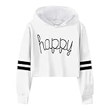 Generisch Mädchen-Sweatshirt für Mädchen, Kinder, lässig, locker, aktiv, volle Ärmel, Kapuzenpullover, Sweatshirts, mit Kapuze, kurz, Pullover, Buchstaben-Druck, gestreift, (White, 3-4 Years)