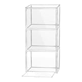 QWORK® 3 Stück Aufbewahrungsboxen Stapelbar, Transparente Kunststoffboxen mit Magnetverschluss, Schaukasten, für Figuren, Bücher, Kosmetik, Schuhe und Handtaschen