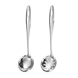 Suppenkelle aus Edelstahl, 2-teilig, mit Schlitz, Schöpfkelle und kleine Schöpfkelle, gut für heiße Töpfe, Kochkelle für Suppe, tief breit genug (25,4 cm)