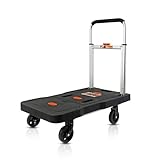 KENDO Plattformwagen klappbar 150 kg Tragkraft - Transportwagen klappbar mit Teleskop Handgriffen - Transport Rollwagen mit Anti-Rutsch Beschichtung - Aluminium Stahl + PP - Keine Montage notwendig