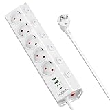 5 Fach Ecksteckdose mehrfachsteckdose USB, Steckdosenleiste 4 USB Mehrfachstecker mit Schalter, Weiß