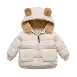 LOIJMK Kleinkind Kinder Baby Winter Warme Feste Mäntel Bärenohren Mit Kapuze Gepolsterte Jacke Outwear Herren Weste Strick (Beige, 12-18 Months)
