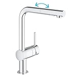 GROHE Minta, Küchenarmatur 2 Strahlarten (Wasserhahn Küche mit ausziehbarer Dualbrause, 360° schwenkbar, wassersparend dank variabler Mengenbegrenzung, einfache Montage am Spülbecken), chrom, 30274000