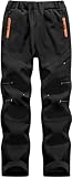 Lelaki Kinder Softshellhose Wasserdicht Winddicht Schneehose Jungen Mädchen Wanderhose Skihose Warm Gefüttert Thermohose Winter KZ068-Black-122-128