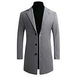 Lu's Chic Herren Slim Fit Erbsenmantel Dicke Mäntel Warme Trenchcoats Einreiher Oberbekleidung Casual Business Kleid Mantel, GRAU, L
