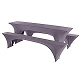 EBETA E Elastisch Biertischhussen Bierbank-Auflage & Tischdecke für 50cm 3 TLG-Set Breite Bierzeltgarnitur Stretch Hussen für Festzeltgarnituren Bierbank Hussen (Taupe)
