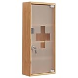 Zedelmaier Medizinschrank aus Bambus, Abschließbarer Arzneischrank, Hausapotheke, Erste Hilfe Schrank,Glastür mit Schloss (4 Fächer 12T x 27B x 57H cm)
