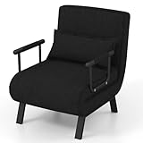 RELAX4LIFE Schlafsessel 4 in 1, Schlafsofa mit Bettfunktion, Klappsessel mit 6-stufig Verstellbarer Rückenlehne&Abnehmbarem Kissen&Armlehnen, bis 150kg belastbar, Gästebett für Wohnzimmer (Schwarz)