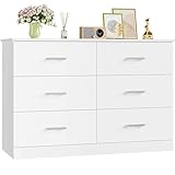 FOREHILL Kommode weiß mit 6 Schubladen Kommodenschrank für Schlafzimmer, Flur Sideboard für Wohnzimmer Schubladenschrank weiß 108 x 73 x 40 cm