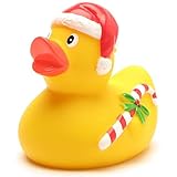 Duckshop Badeente Weihnachtsmann mit Zuckerstange I Quietscheente I L: 9 cm I Geschenk Weihnachten I Geschenk Nikolaus I Adventskalender
