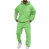 Vhersily 2025 Unisex Overall Mit Stierkopfmuster 2 Stück Set Kapuzenpullover Und Jogginghose Mode Urbaner Stil Y2K Hip Hop Geschenk Weihnachten Halloween Neujahr Für Fitnessstudio Laufen, B Grün, XXL
