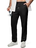 Meilicloth Leinenhose Herren Lang Leichte Sommerhose Herren Freizeithose Leinen Hose für Männer Einfarbig Strandhose Baggy Yogahose Schwarz 38