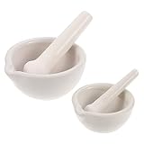 OKUMEYR 2 Sätze Keramischer Mörser Grünmischer Gewürzmörser Mörserschale Medizinstampfer Rührschüssel Mörser Und Stößel Klein Manueller Tablettenbrecher Mühle Für Pesto-pulver Weiß Keramik