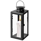 Laterne Schwarz, 24cm Metall Laternen für Kerzen Deko, Outdoor Grablaterne, Metall Deko Kerzenlaterne, Friedhof Kerze Wetterfest für Outdoor Wänden, Wohnzimmern, Tischen, Bars, Studios, Veranden