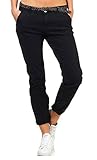 Sublevel Damen Boyfriend Chino Hose LSL-247/LSL-393 Stoffhose inkl. Gürtel Black M
