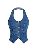 GORGLITTER Damen Top Denim Neckholder Tops Ärmelloses Sommertop Ärmellose Jeans Weste Rückenfreie Oberteile Bauchfreies Trägertop Freizeittop Casualtop Blau S